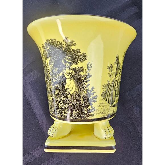 Vintage 1960s Italian Regency Mottahedda for Creil Small Cache Pot Yellow/ Black - Picture 5 of 7